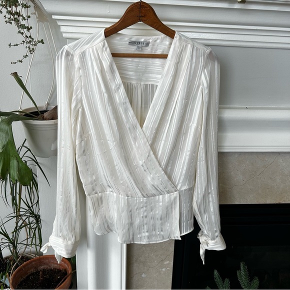 Guess Flowy White Striped Blouse - Picture 2 of 4
